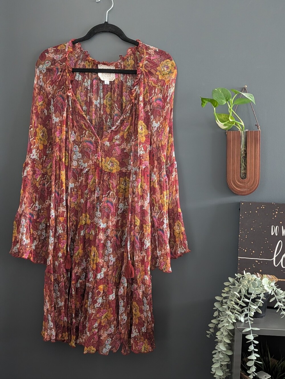 Johnny Was Daisy Floral Mini Dress in Burgundy, Mustard & Pink Size S - Picture 4 of 10